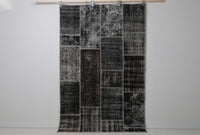 Vintage Turkish Wool Cotton Patchwork Rug, Black Brown (4x6, 3'11" x 6'1") - photo 1 of 10
