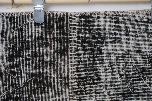 3'11 x 6'1 Vintage Turkish Patchwork Rug, Black Brown Wool Cotton Area Rug