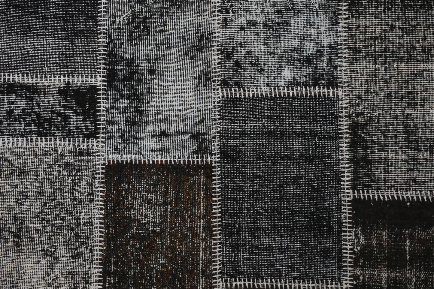 3'11 x 6'1 Vintage Turkish Patchwork Rug, Black Brown Wool Cotton Area Rug
