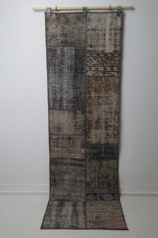 2'3 x 7'7 Vintage Turkish Patchwork Runner Rug, Handmade Wool Cotton Multicolor Hallway Rug