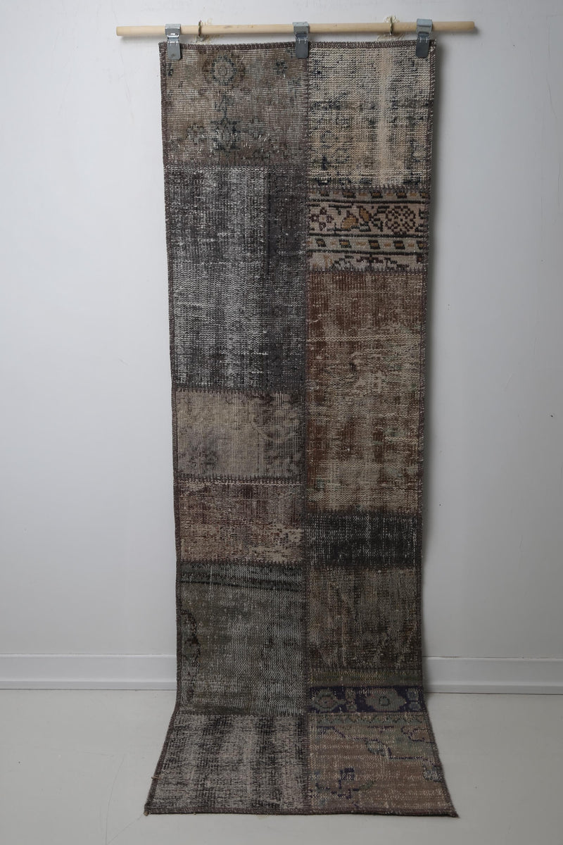 2'3 x 7'7 Vintage Turkish Patchwork Runner Rug, Handmade Wool Cotton Multicolor Hallway Rug