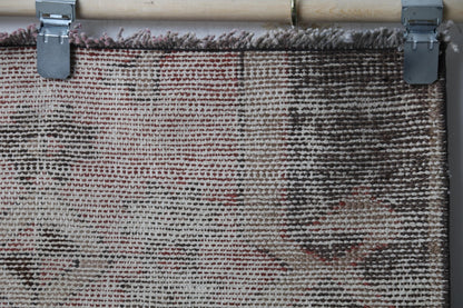 Vintage Turkish Runner Rug, Handmade Wool Cotton, Orange Beige Black Hallway Home