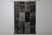 Vintage Turkish Wool Cotton Patchwork Rug, Black Brown (4x6, 3'11" x 6'2") No. 247057 - photo 1 of 10