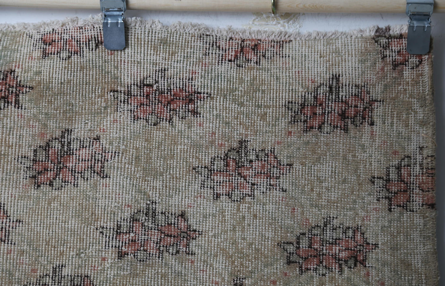 Vintage Turkish Runner Rug, Beige Orange Green Wool Cotton Hallway Runner