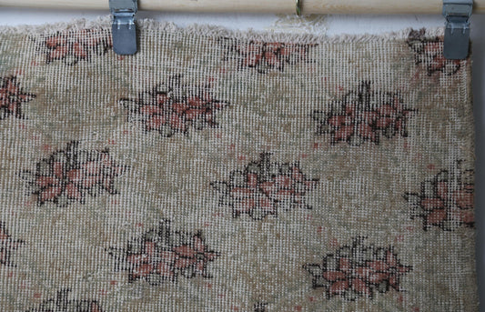 Vintage Turkish Runner Rug, Beige Orange Green Wool Cotton Hallway Runner