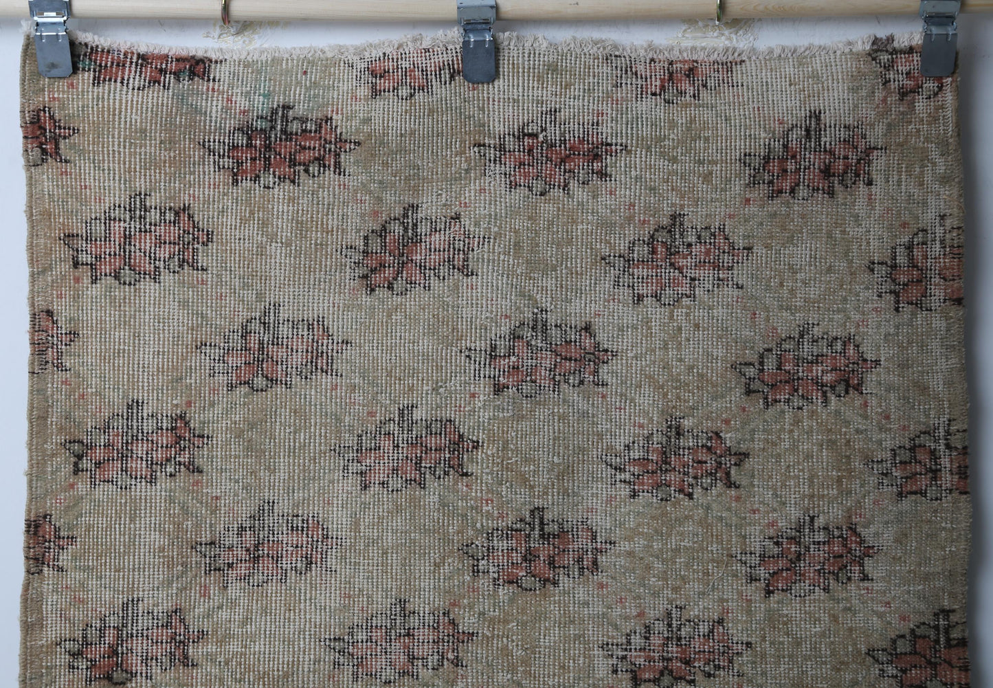 Vintage Turkish Runner Rug, Beige Orange Green Wool Cotton Hallway Runner