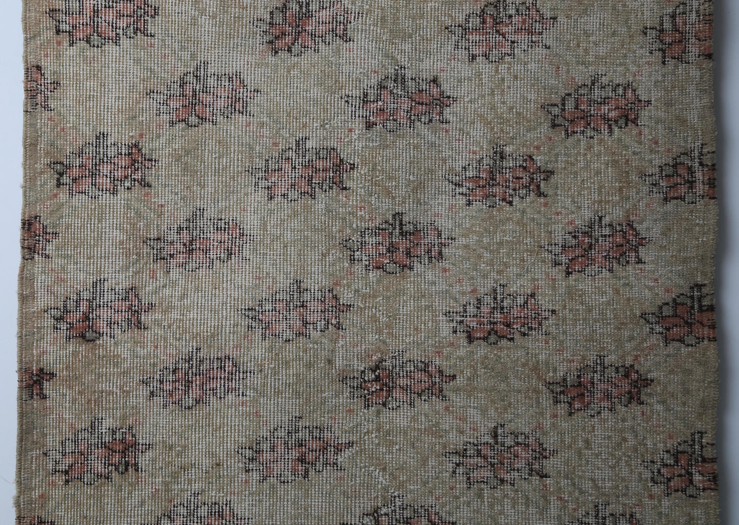 Vintage Turkish Runner Rug, Beige Orange Green Wool Cotton Hallway Runner