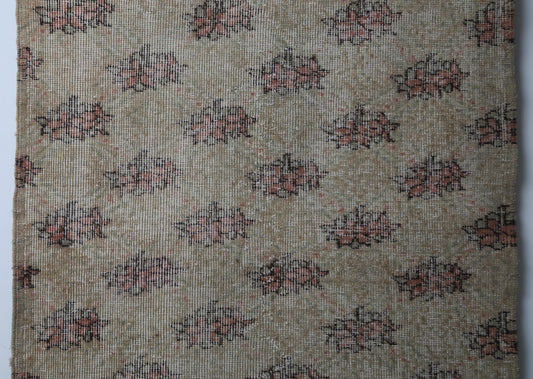 Vintage Turkish Runner Rug, Beige Orange Green Wool Cotton Hallway Runner