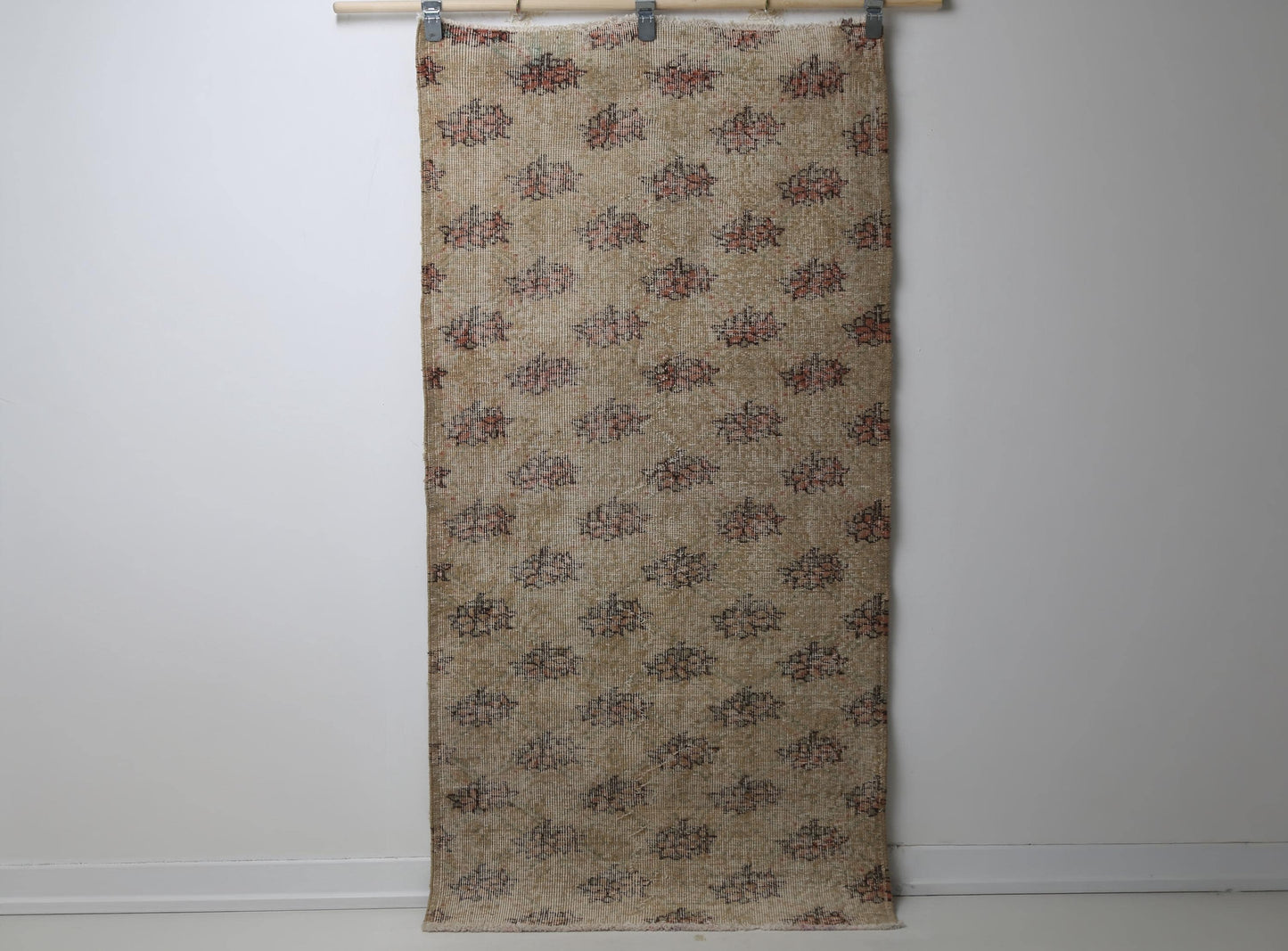 Vintage Turkish Runner Rug, Beige Orange Green Wool Cotton Hallway Runner