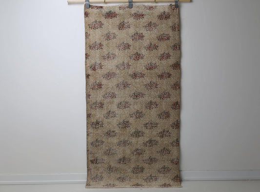 Vintage Turkish Runner Rug, Beige Orange Green Wool Cotton Hallway Runner