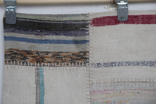 3'11 x 5'8 Vintage Turkish Kilim Patchwork Rug, Beige Multicolor Wool Cotton Area Rug