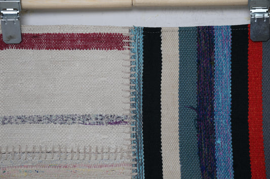 3'11 x 5'8 Vintage Turkish Kilim Patchwork Rug, Beige Multicolor Wool Cotton Area Rug