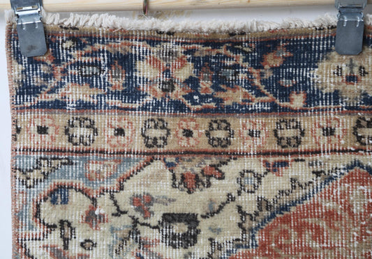 2'8 x 8'6 Vintage Turkish Runner Rug, Handmade Wool Cotton Orange Beige Hallway Rug