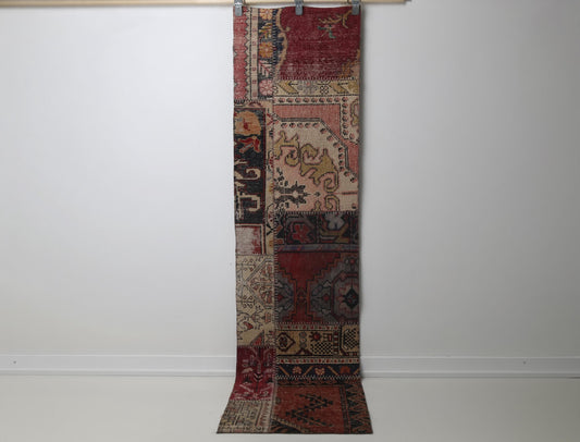1'11 x 7'10 Vintage Turkish Patchwork Runner Rug, Handmade Wool Cotton Multicolor Hallway Rug