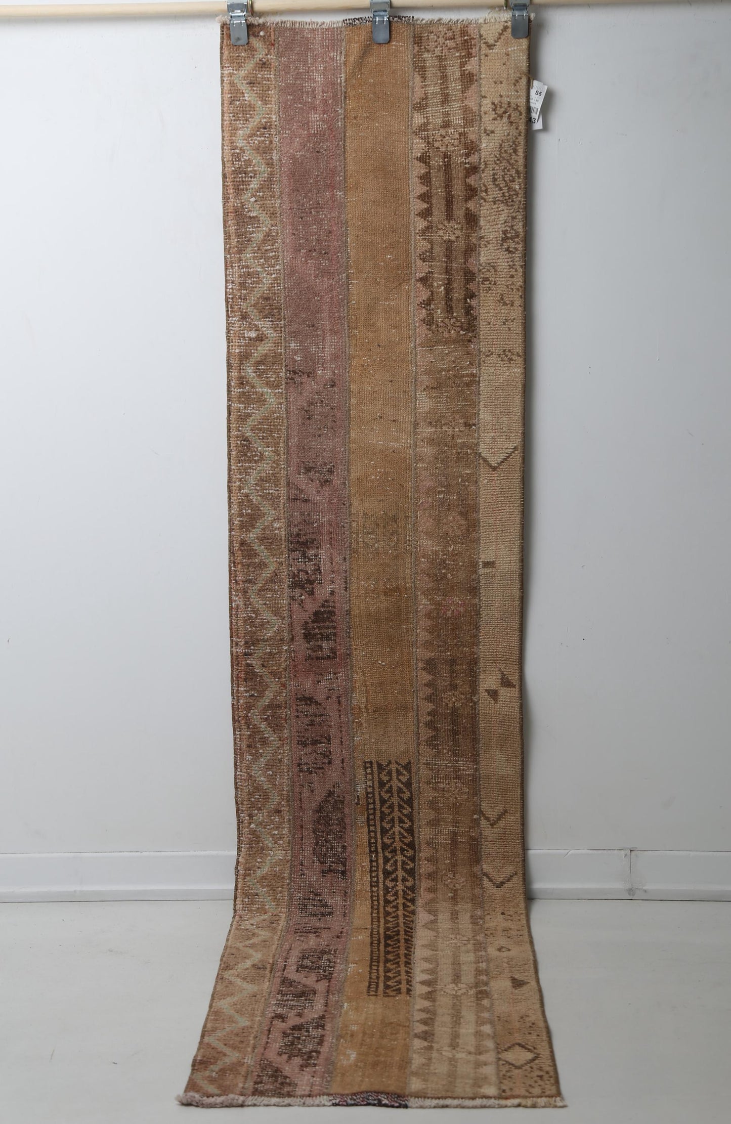 Vintage Patchwork Runner Rug, Handmade Wool Cotton Hallway Carpet
