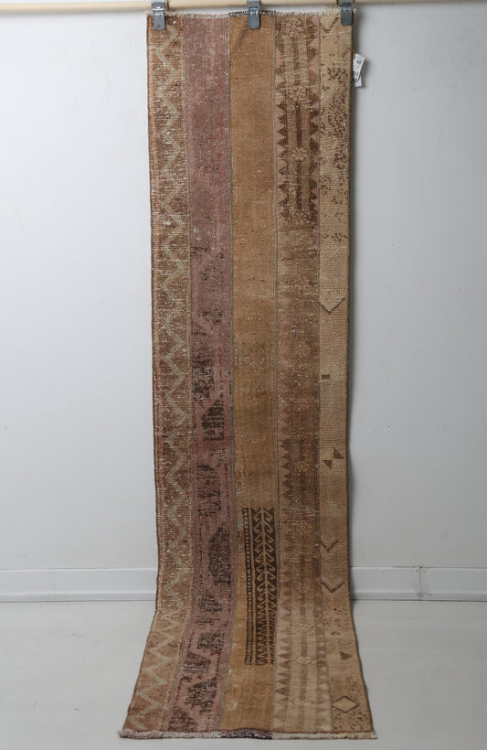 Vintage Patchwork Runner Rug, Handmade Wool Cotton Hallway Carpet