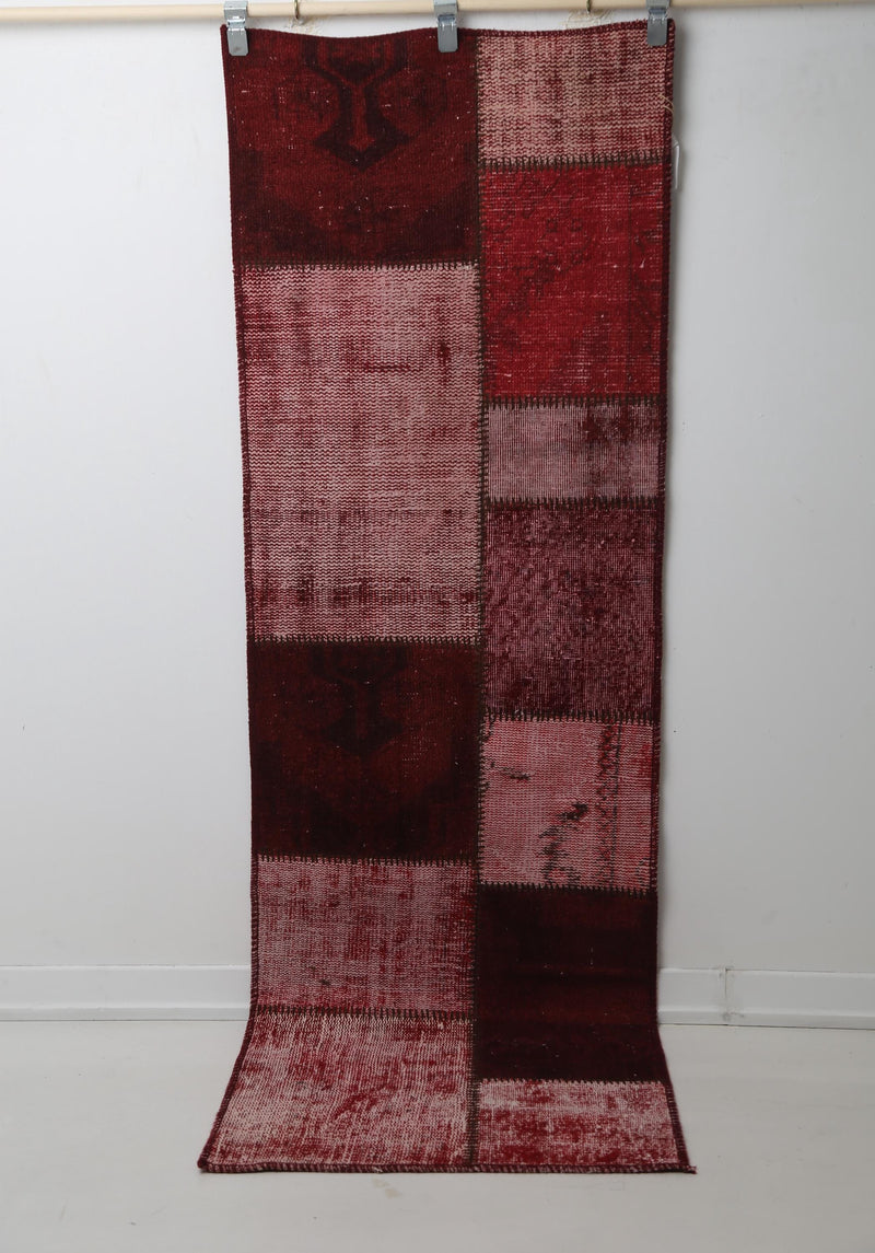 2'5 x 7'6 Vintage Turkish Patchwork Runner Rug, Handmade Wool Cotton Red Hallway Rug