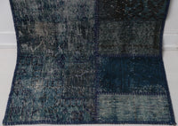Vintage Turkish Wool Cotton Patchwork Runner Rug, Blue (2x7) - photo 8 of 10