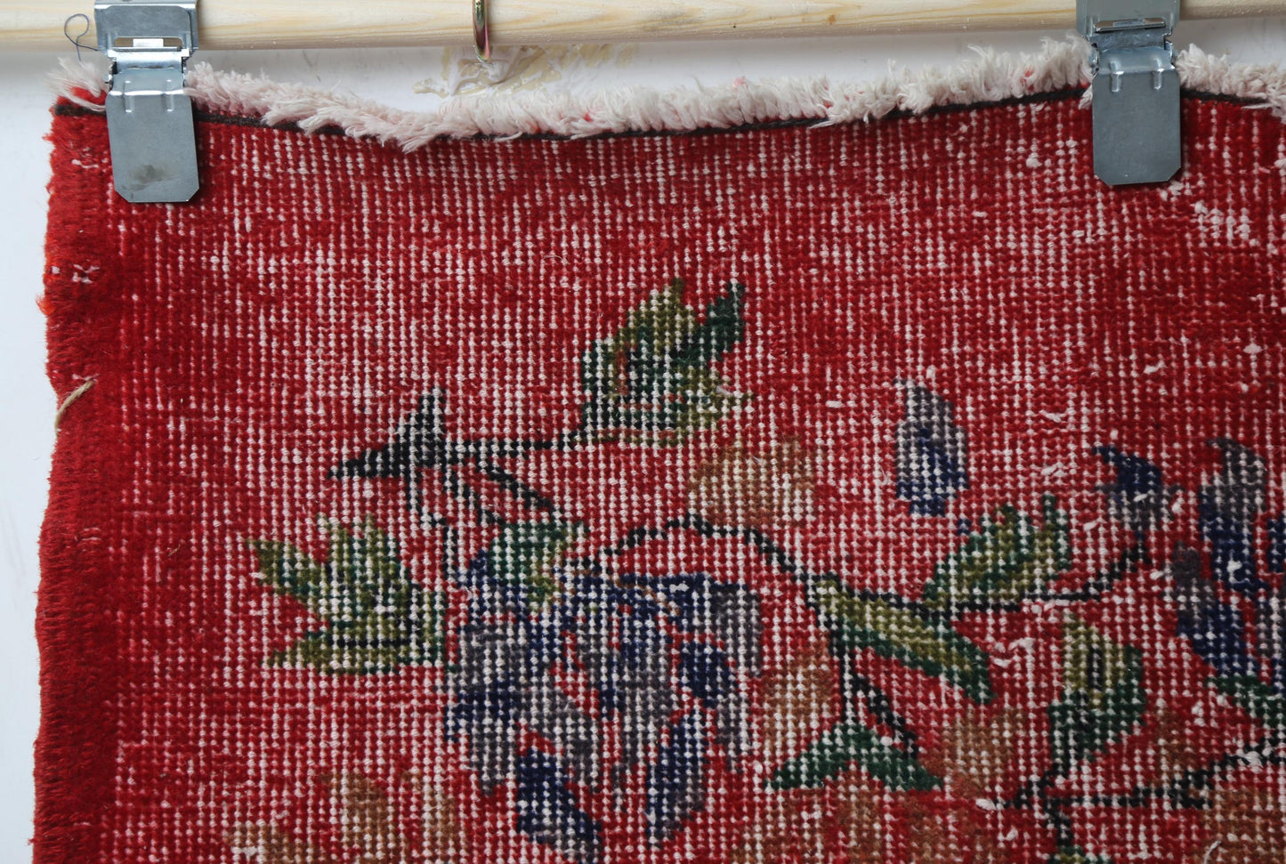 2'10 x 6'1 Vintage Turkish Runner Rug, Red Floral Wool Cotton Hallway Rug