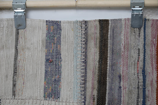 3'9 x 5'10 Vintage Turkish Kilim Patchwork Rug, Beige Multicolor Wool Cotton Area Rug