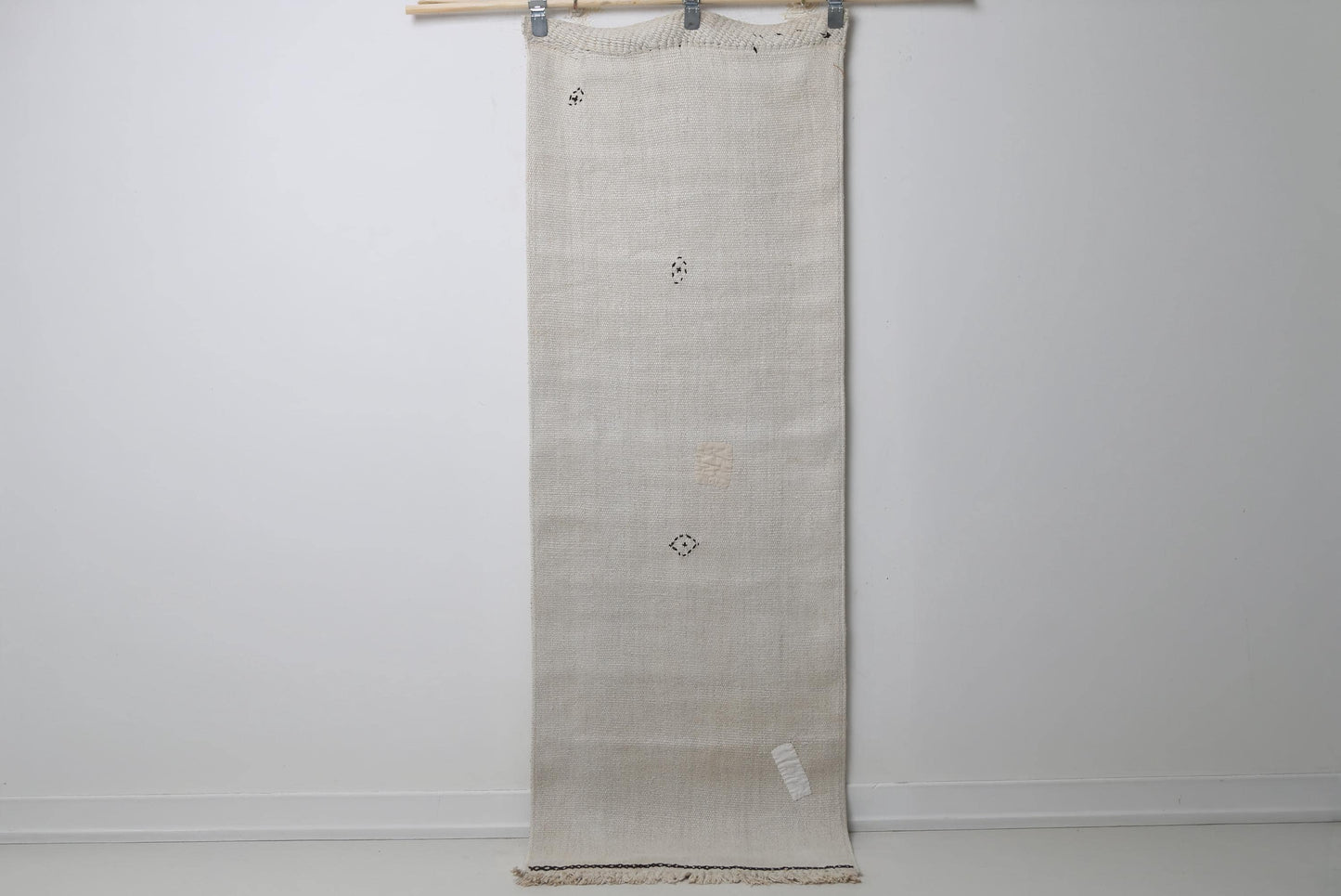 2'2 x 6'4 Vintage Turkish Hemp Runner Rug, White Beige Minimal Natural Hallway Rug