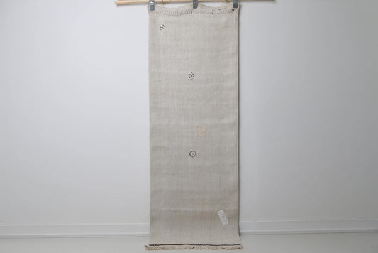 2'2 x 6'4 Vintage Turkish Hemp Runner Rug, White Beige Minimal Natural Hallway Rug