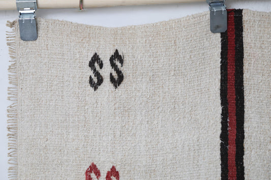 2'4 x 5'11 Vintage Turkish Hemp Runner Rug, Beige Red Black Striped Tribal Hallway Rug