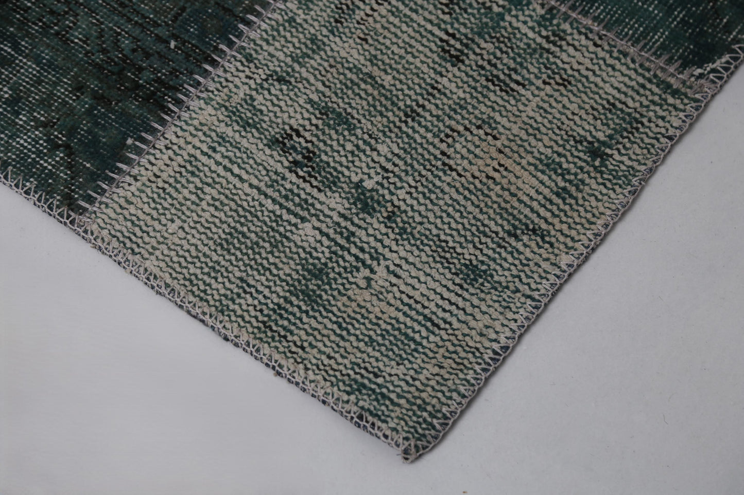 2'5 x 8'4 Vintage Turkish Patchwork Runner Rug, Green Wool Cotton Hallway Rug