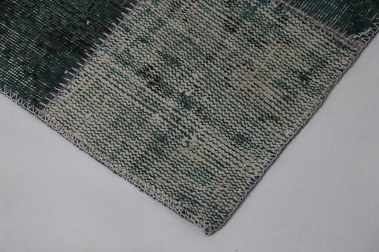 2'5 x 8'4 Vintage Turkish Patchwork Runner Rug, Green Wool Cotton Hallway Rug