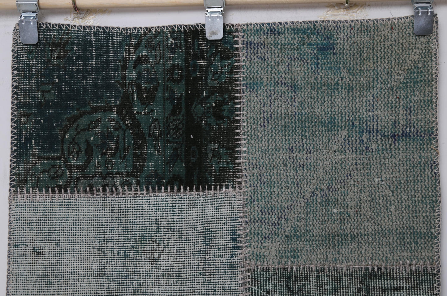2'5 x 8'4 Vintage Turkish Patchwork Runner Rug, Green Wool Cotton Hallway Rug
