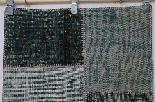 2'5 x 8'4 Vintage Turkish Patchwork Runner Rug, Green Wool Cotton Hallway Rug