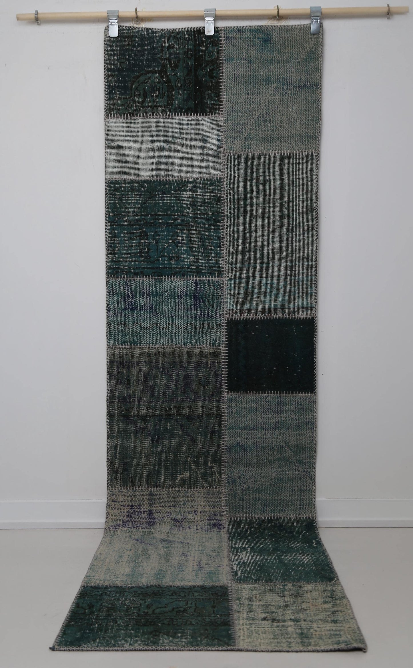 2'5 x 8'4 Vintage Turkish Patchwork Runner Rug, Green Wool Cotton Hallway Rug
