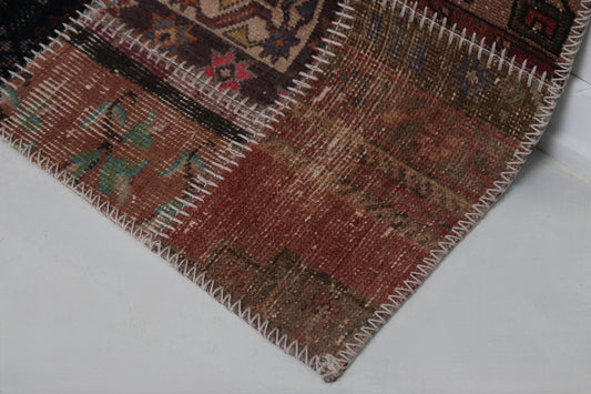 2'3 x 6'8 Vintage Turkish Patchwork Runner Rug, Multicolor Wool Cotton Hallway Rug