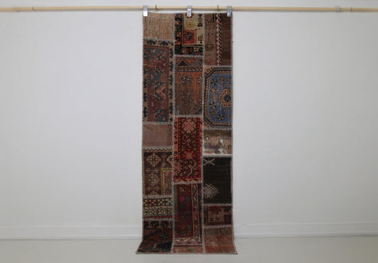 2'3 x 6'8 Vintage Turkish Patchwork Runner Rug, Multicolor Wool Cotton Hallway Rug