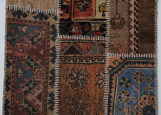 2'3 x 6'8 Vintage Turkish Patchwork Runner Rug, Multicolor Wool Cotton Hallway Rug