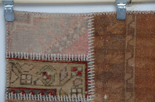 4'1 x 6'1 Vintage Turkish Patchwork Rug, Multicolor Wool Cotton Area Rug