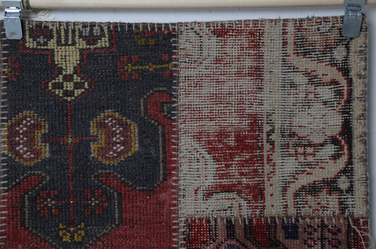 5'7 x 8'4 Vintage Turkish Patchwork Rug, Multicolor Anatolian Wool Cotton Area Rug