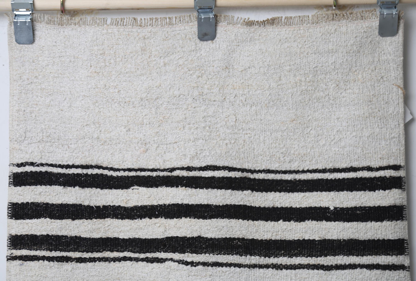 2'3 x 5'10 Vintage Turkish Hemp Runner Rug, White Black Striped Minimal Hallway Rug