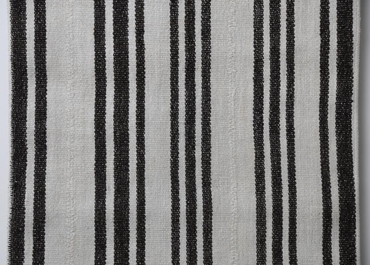 2'0 x 7'7 Vintage Turkish Hemp Runner Rug, White Black Striped Long Hallway Rug