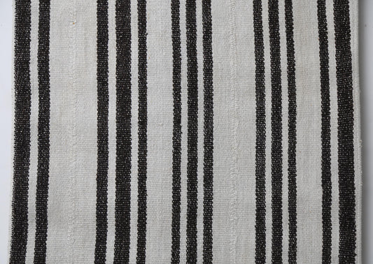 2'0 x 7'7 Vintage Turkish Hemp Runner Rug, White Black Striped Long Hallway Rug