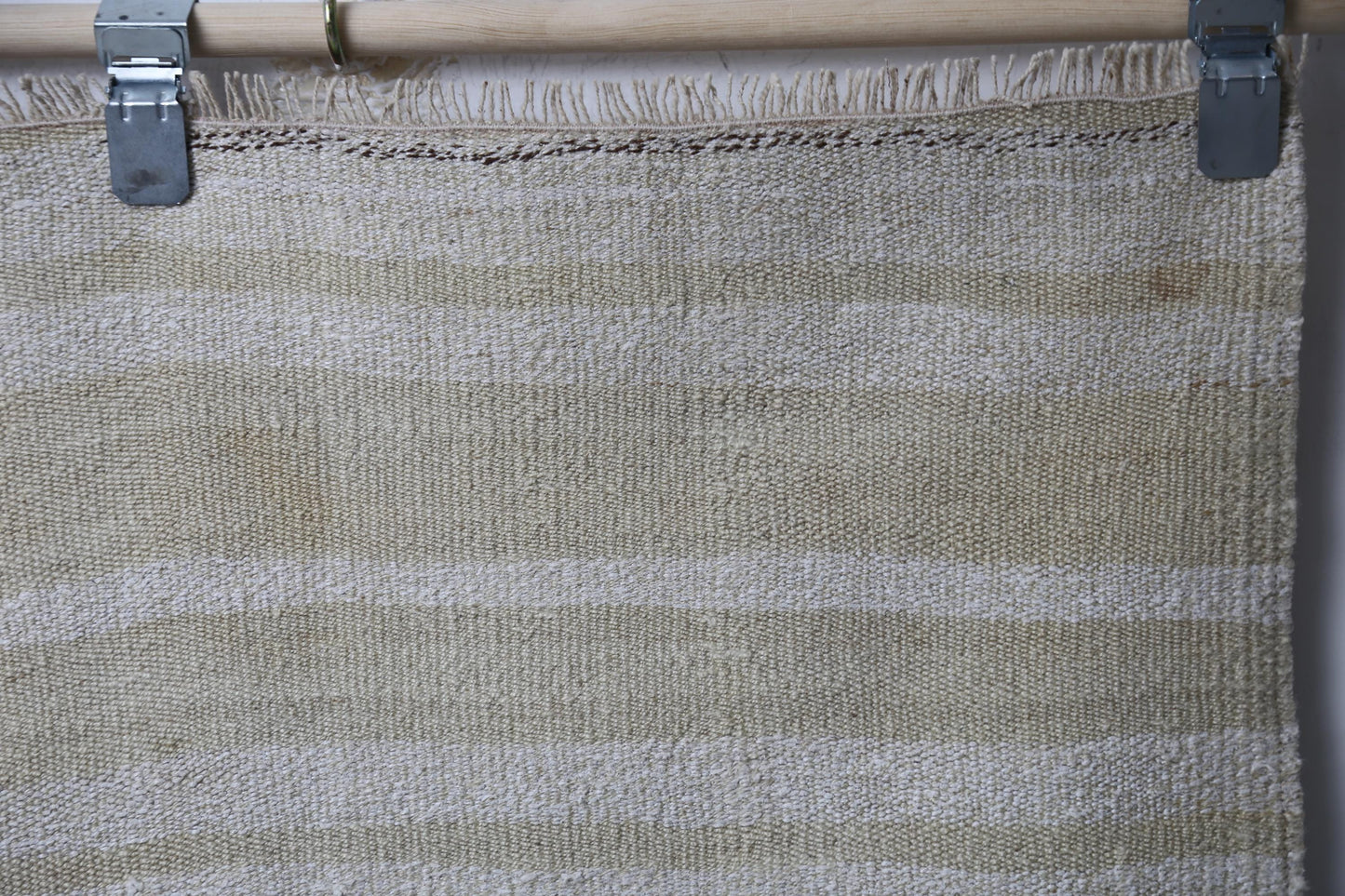 4'6 x 4'9 Vintage Turkish Hemp Rug, White Beige Red Striped Minimal Square Rug