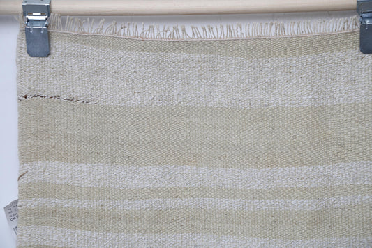 4'6 x 4'9 Vintage Turkish Hemp Rug, White Beige Red Striped Minimal Square Rug