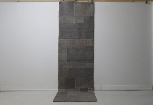 2'3 x 7'9 Vintage Turkish Hemp Runner Rug, Beige Gray Patchwork Hallway Rug