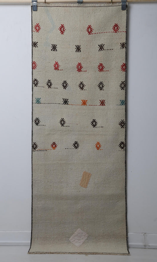 2'3 x 6'1 Vintage Turkish Kilim Runner Rug, Beige Minimal Tribal Wool Hallway Rug