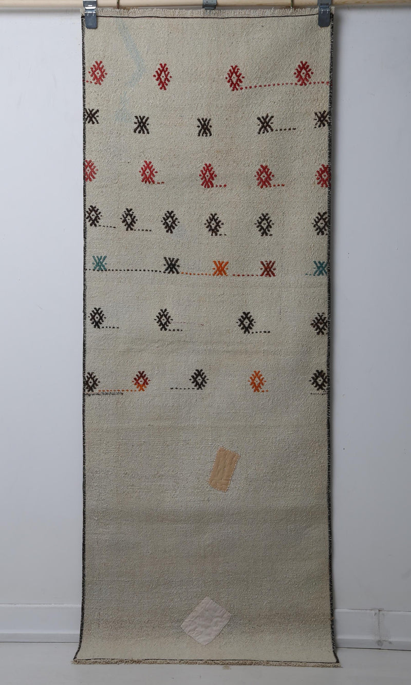 2'3 x 6'1 Vintage Turkish Kilim Runner Rug, Beige Minimal Tribal Wool Hallway Rug