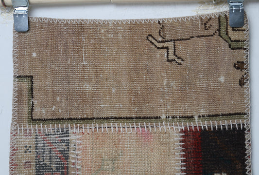 1'9 x 4'9 Vintage Turkish Patchwork Runner Rug, Multicolor Wool Cotton Small Hallway Rug