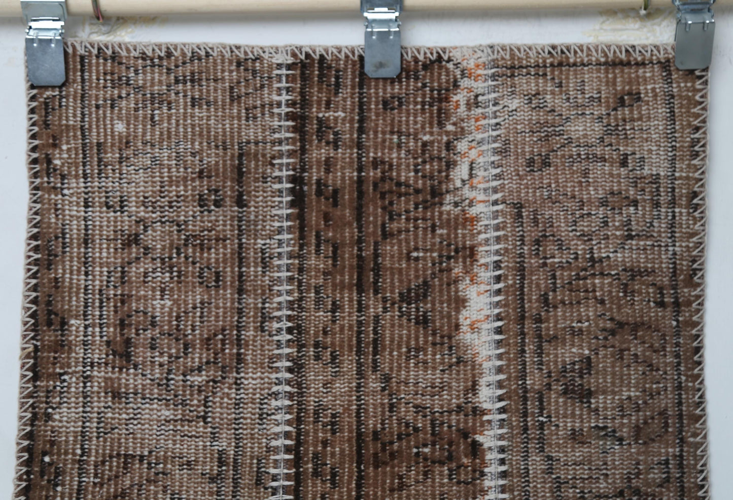 1'11 x 4'5 Vintage Turkish Patchwork Runner Rug, Brown Wool Cotton Narrow Hallway Rug