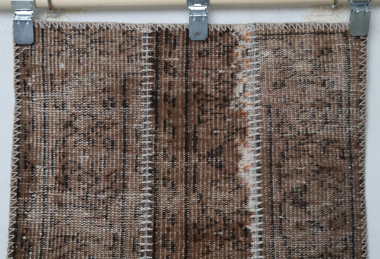 1'11 x 4'5 Vintage Turkish Patchwork Runner Rug, Brown Wool Cotton Narrow Hallway Rug