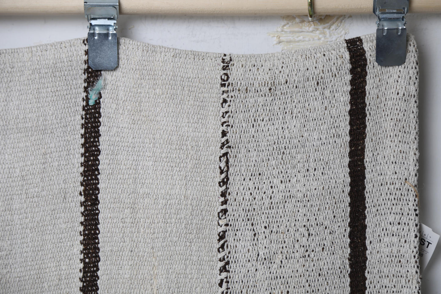 2'2 x 7'10 Vintage Turkish Hemp Runner Rug, White Black Striped Long Hallway Rug