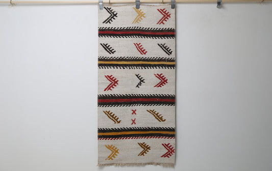 2'3 x 4'8 Vintage Turkish Hemp Small Runner Rug, White Multicolor Striped Tribal Accent Rug